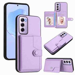 For OPPO Reno12 Pro Global Button Card Bag RFID Anti-theft Phone Case(Purple)
