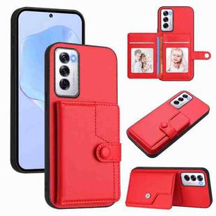 For OPPO Reno12 Global Button Card Bag RFID Anti-theft Phone Case(Red)