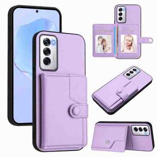 For OPPO Reno12 Global Button Card Bag RFID Anti-theft Phone Case(Purple)