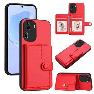 For OPPO Reno11 Pro Global Button Card Bag RFID Anti-theft Phone Case(Red)