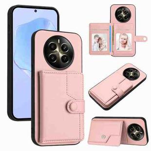 For Realme 12+ 5G / P1 5G Button Card Bag RFID Anti-theft Phone Case(Pink)