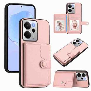 For Realme 14 Button Card Bag RFID Anti-theft Phone Case(Pink)