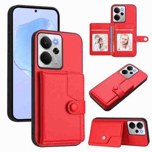 For Realme 14 Button Card Bag RFID Anti-theft Phone Case(Red)