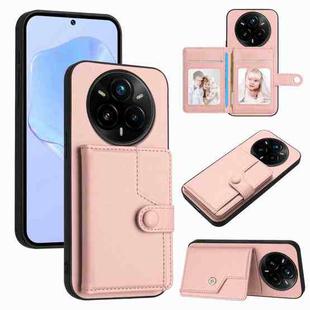 For Realme 14 Pro+ Button Card Bag RFID Anti-theft Phone Case(Pink)