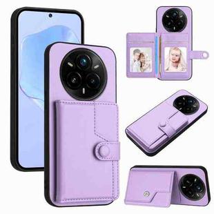 For Realme 14 Pro+ Button Card Bag RFID Anti-theft Phone Case(Purple)