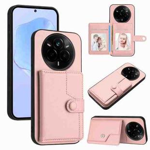 For Realme 14 Pro Button Card Bag RFID Anti-theft Phone Case(Pink)