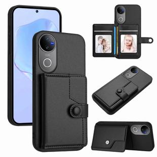 For vivo V50 / V50e Button Card Bag RFID Anti-theft Phone Case(Black)