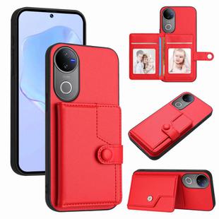 For vivo V50 / V50e Button Card Bag RFID Anti-theft Phone Case(Red)