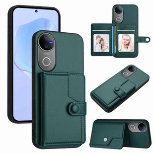 For vivo V50 / V50e Button Card Bag RFID Anti-theft Phone Case(Green)
