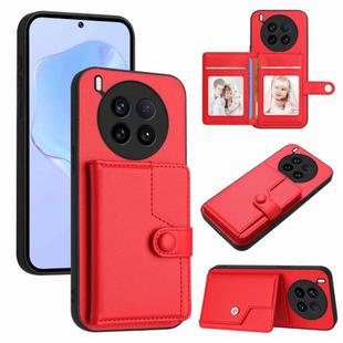 For vivo X200 Ultra Button Card Bag RFID Anti-theft Phone Case(Red)