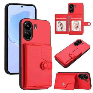 For Xiaomi Poco C65 Button Card Bag RFID Anti-theft Phone Case(Red)