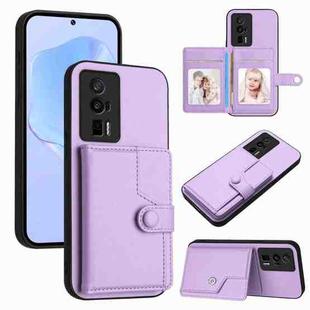 For Xiaomi Poco F5 Pro 5G Button Card Bag RFID Anti-theft Phone Case(Purple)