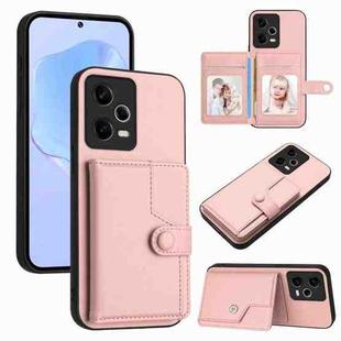 For Xiaomi Poco X5 Button Card Bag RFID Anti-theft Phone Case(Pink)