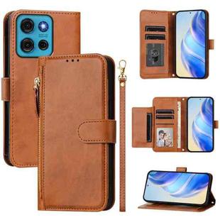 For Motorola Moto G75 5G Multi-Card Slots Zipper Wallet Leather Phone Case(Brown)