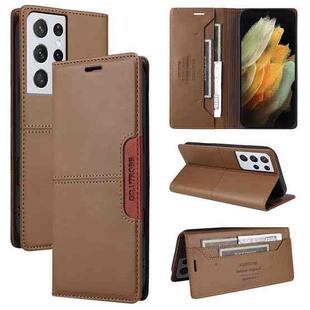 For Samsung Galaxy S21 Ultra 5G GQUTROBE G01 RFID Anti-theft Leather Phone Case(Brown)