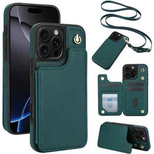 For iPhone 16 Pro Max Crossbody Dual-Buckle Wallet Back Leather Phone Case(Green)