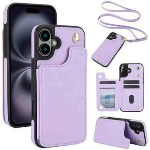 For iPhone 16 Plus Crossbody Dual-Buckle Wallet Back Leather Phone Case(Light Purple)