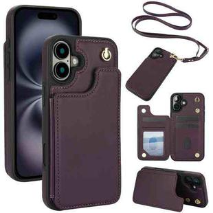 For iPhone 16 Plus Crossbody Dual-Buckle Wallet Back Leather Phone Case(Dark Purple)