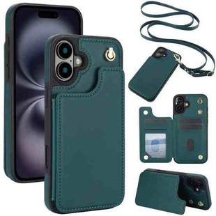 For iPhone 16 Crossbody Dual-Buckle Wallet Back Leather Phone Case(Green)