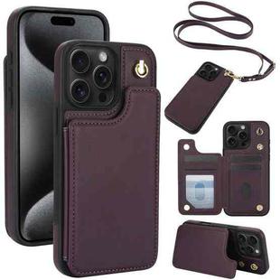 For iPhone 15 Pro Crossbody Dual-Buckle Wallet Back Leather Phone Case(Dark Purple)