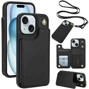 For iPhone 15 Plus Crossbody Dual-Buckle Wallet Back Leather Phone Case(Black)