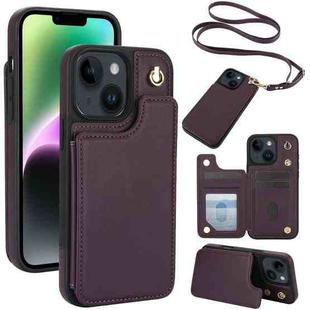 For iPhone 14 Plus Crossbody Dual-Buckle Wallet Back Leather Phone Case(Dark Purple)