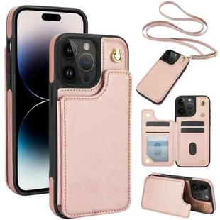 For iPhone 14 Pro Crossbody Dual-Buckle Wallet Back Leather Phone Case(Rose Gold)