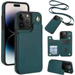 For iPhone 14 Pro Max Crossbody Dual-Buckle Wallet Back Leather Phone Case(Green)