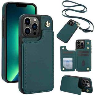 For iPhone 13 Pro Crossbody Dual-Buckle Wallet Back Leather Phone Case(Green)