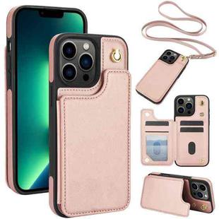 For iPhone 13 Pro Crossbody Dual-Buckle Wallet Back Leather Phone Case(Rose Gold)