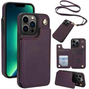 For iPhone 13 Pro Crossbody Dual-Buckle Wallet Back Leather Phone Case(Dark Purple)