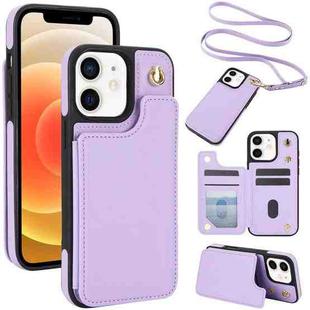 For iPhone 12 / 12 Pro Crossbody Dual-Buckle Wallet Back Leather Phone Case(Light Purple)