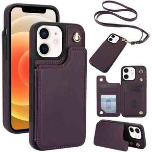 For iPhone 12 / 12 Pro Crossbody Dual-Buckle Wallet Back Leather Phone Case(Dark Purple)