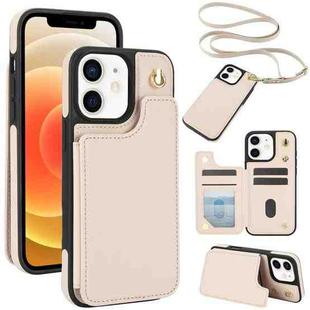 For iPhone 12 / 12 Pro Crossbody Dual-Buckle Wallet Back Leather Phone Case(Apricot)