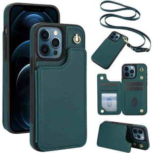 For iPhone 12 Pro Max Crossbody Dual-Buckle Wallet Back Leather Phone Case(Green)