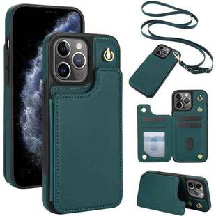 For iPhone 11 Pro Max Crossbody Dual-Buckle Wallet Back Leather Phone Case(Green)