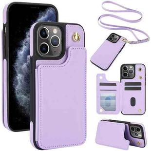 For iPhone 11 Pro Max Crossbody Dual-Buckle Wallet Back Leather Phone Case(Light Purple)