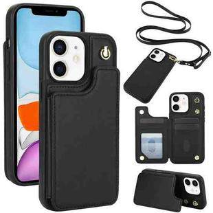 For iPhone 11 Crossbody Dual-Buckle Wallet Back Leather Phone Case(Black)