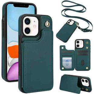 For iPhone 11 Crossbody Dual-Buckle Wallet Back Leather Phone Case(Green)