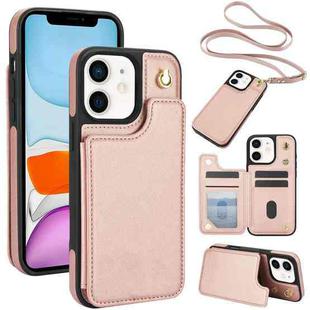 For iPhone 11 Crossbody Dual-Buckle Wallet Back Leather Phone Case(Rose Gold)
