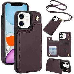 For iPhone 11 Crossbody Dual-Buckle Wallet Back Leather Phone Case(Dark Purple)