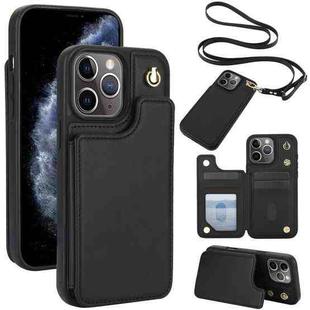 For iPhone 11 Pro Crossbody Dual-Buckle Wallet Back Leather Phone Case(Black)