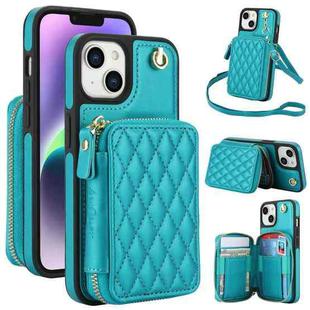 For iPhone 11 AwQuer Crossbody Zipper Wallet Rhombic Leather Back Phone Case(Green)