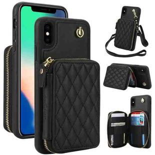 For iPhone X / XS AwQuer Crossbody Zipper Wallet Rhombic Leather Back Phone Case(Black)