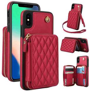 For iPhone X / XS AwQuer Crossbody Zipper Wallet Rhombic Leather Back Phone Case(Red)