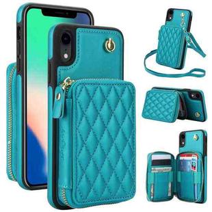 For iPhone XR AwQuer Crossbody Zipper Wallet Rhombic Leather Back Phone Case(Green)