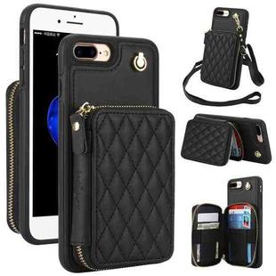 For iPhone 7 Plus / 8 Plus AwQuer Crossbody Zipper Wallet Rhombic Leather Back Phone Case(Black)