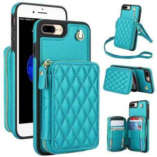 For iPhone 7 Plus / 8 Plus AwQuer Crossbody Zipper Wallet Rhombic Leather Back Phone Case(Green)