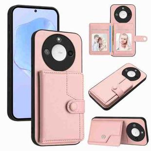 For Honor X60 / X9c Smart Button Card Bag RFID Anti-theft Phone Case(Pink)