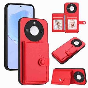 For Honor X60 / X9c Smart Button Card Bag RFID Anti-theft Phone Case(Red)